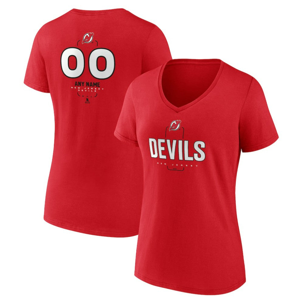New Jersey Devils Women's Personalized Name & Number Midfielder V-Neck T-Shirt - Red | NHL Lifestyle