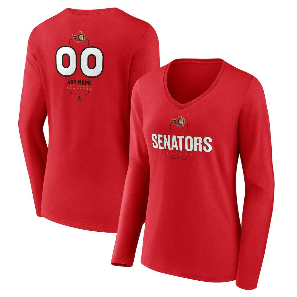 Ottawa Senators Women's Personalized Name & Number Midfielder Long Sleeve V-Neck T-Shirt - Red | NHL on sale