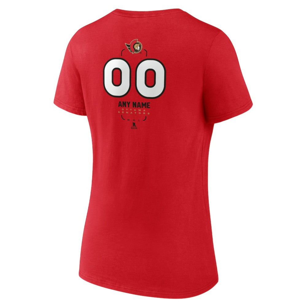 Ottawa Senators Women's Personalized Name & Number Midfielder V-Neck T-Shirt - Red | NHL Lifestyle