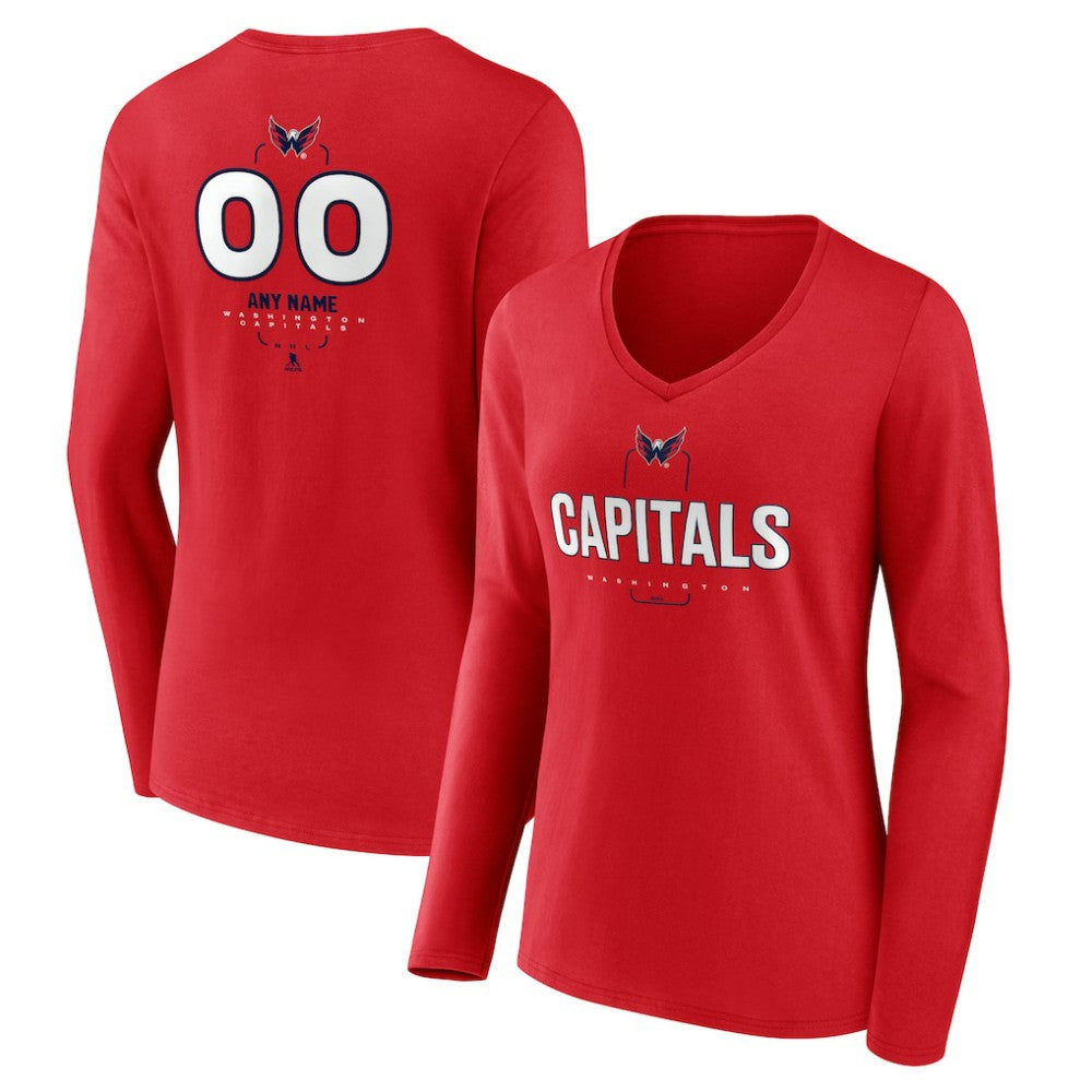 Washington Capitals Women's Personalized Name & Number Midfielder Long Sleeve V-Neck T-Shirt - Red | NHL online