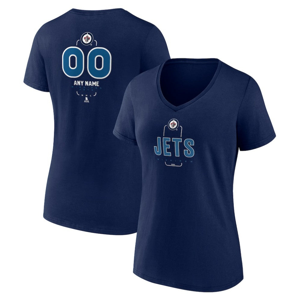 Winnipeg Jets Women's Personalized Name & Number Midfielder V-Neck T-Shirt - Navy | NHL on sale