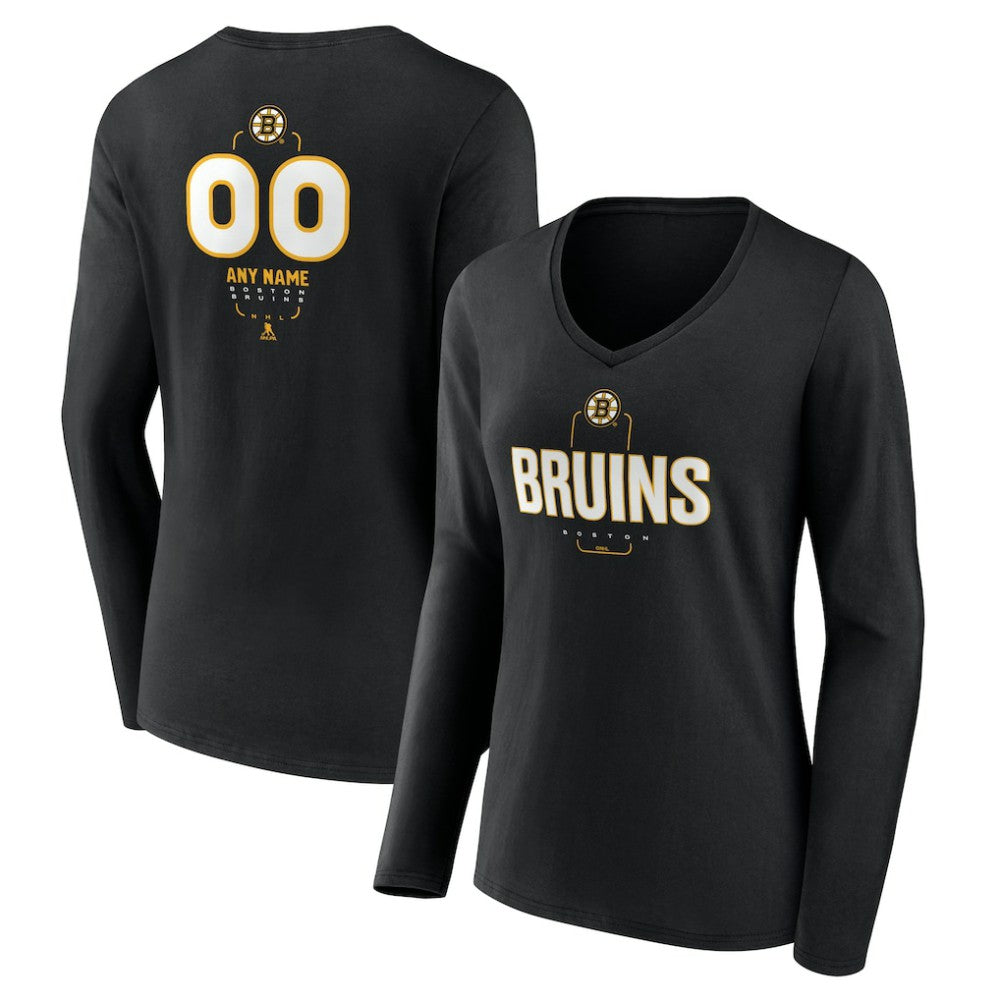 Boston Bruins Women's Personalized Name & Number Midfielder Long Sleeve V-Neck T-Shirt - Black | NHL online