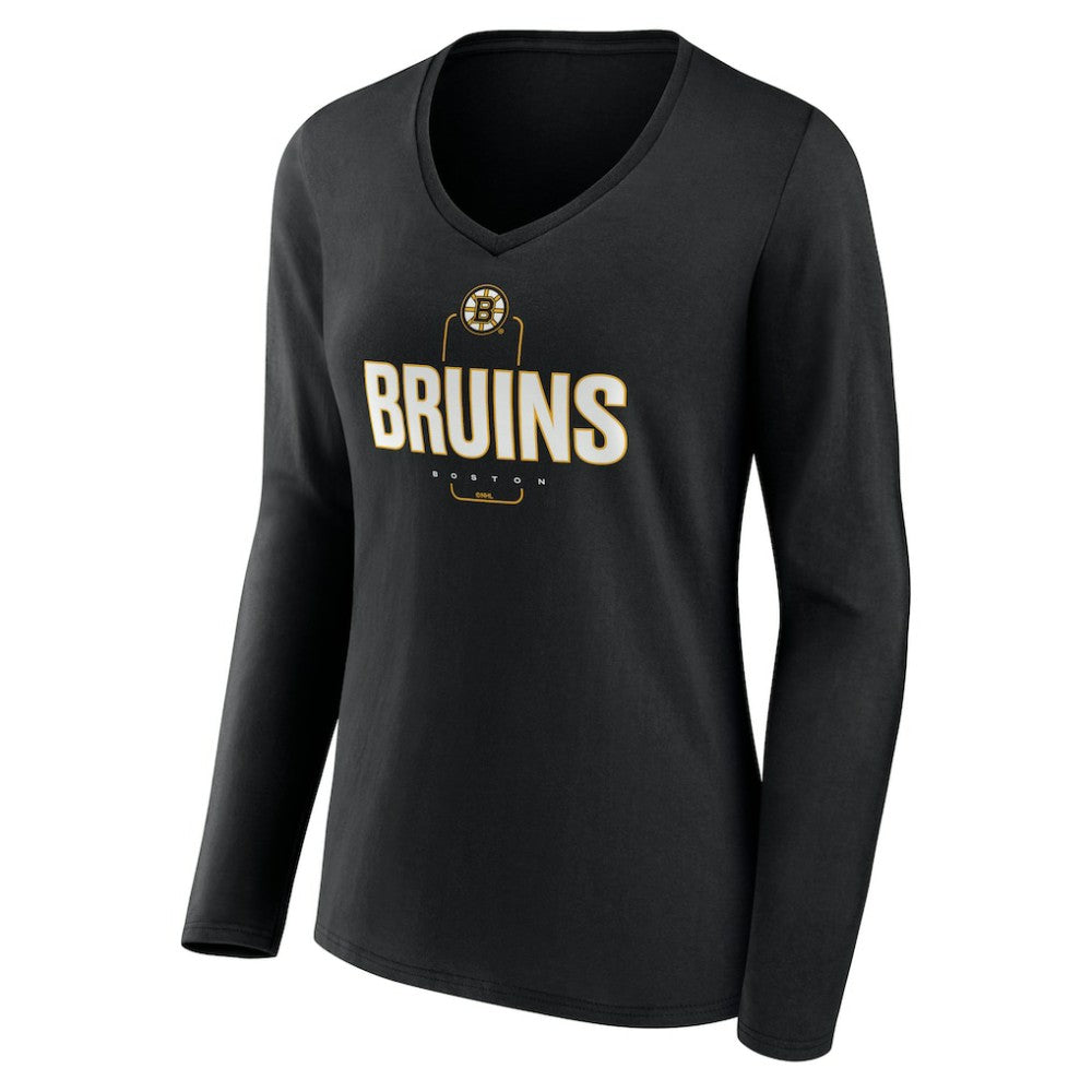 Boston Bruins Women's Personalized Name & Number Midfielder Long Sleeve V-Neck T-Shirt - Black | NHL online