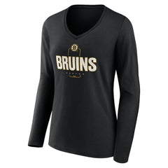 Boston Bruins Women's Personalized Name & Number Midfielder Long Sleeve V-Neck T-Shirt - Black | NHL online