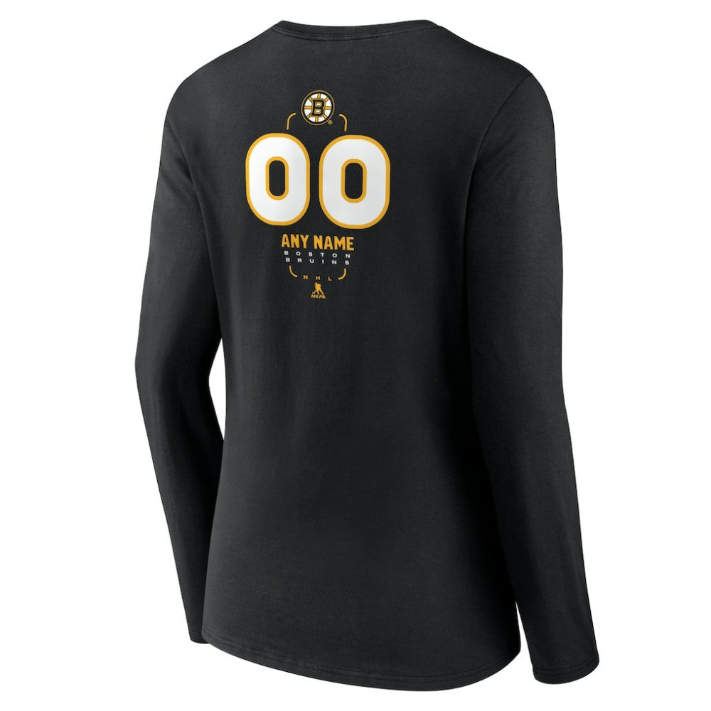 Boston Bruins Women's Personalized Name & Number Midfielder Long Sleeve V-Neck T-Shirt - Black | NHL online