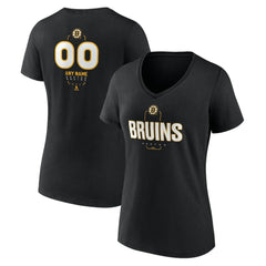 Boston Bruins Women's Personalized Name & Number Midfielder V-Neck T-Shirt - Black | NHL Clearance