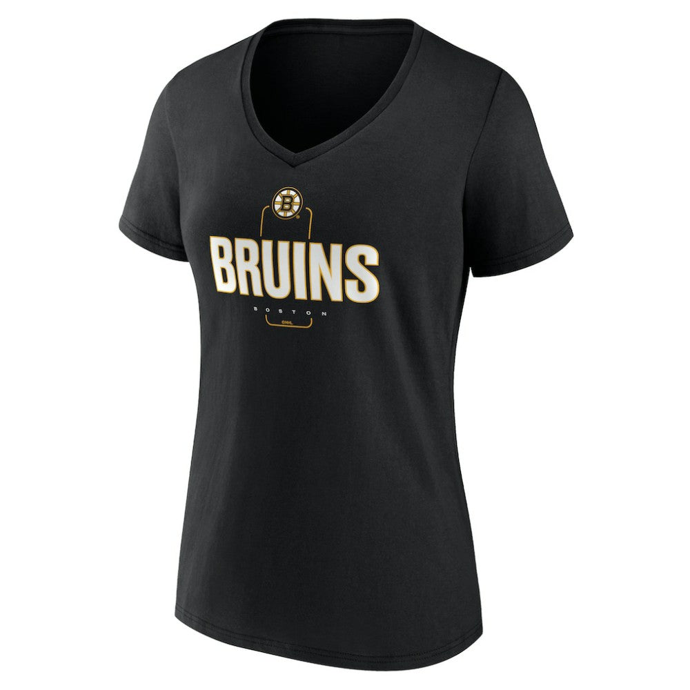 Boston Bruins Women's Personalized Name & Number Midfielder V-Neck T-Shirt - Black | NHL Clearance