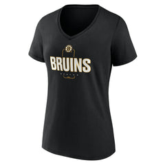 Boston Bruins Women's Personalized Name & Number Midfielder V-Neck T-Shirt - Black | NHL Clearance