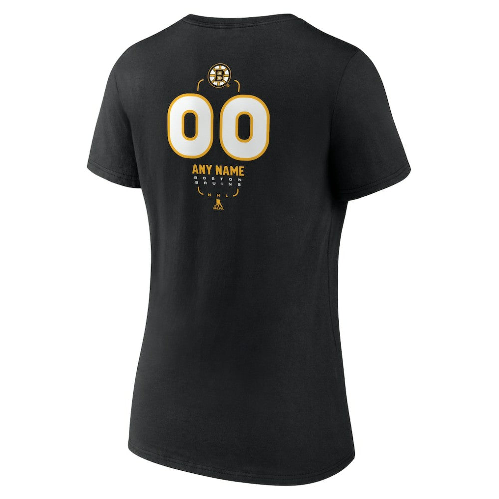 Boston Bruins Women's Personalized Name & Number Midfielder V-Neck T-Shirt - Black | NHL Clearance