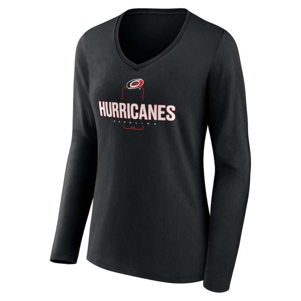 Carolina Hurricanes Women's Personalized Name & Number Midfielder Long Sleeve V-Neck T-Shirt - Black | NHL Lifestyle