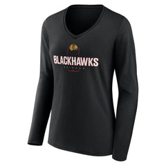 Chicago Blackhawks Women's Personalized Name & Number Midfielder Long Sleeve V-Neck T-Shirt - Black | NHL Lifestyle