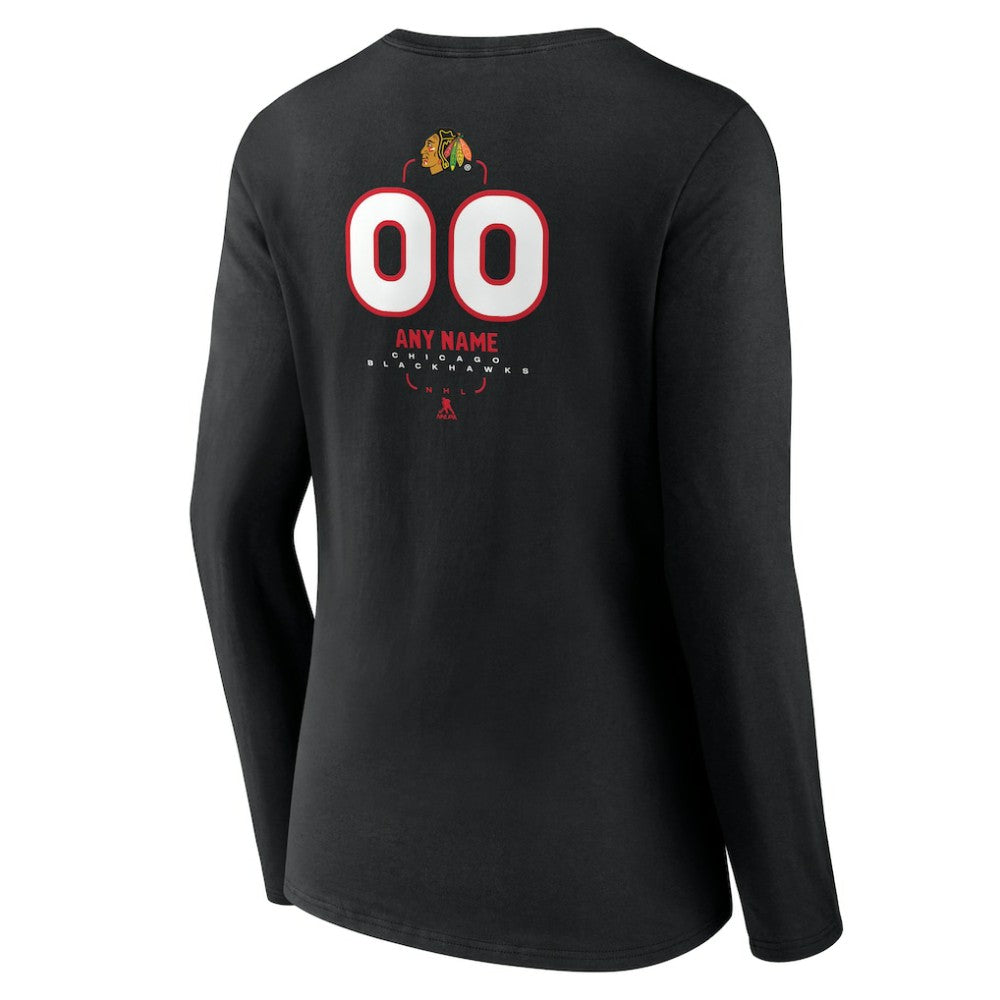 Chicago Blackhawks Women's Personalized Name & Number Midfielder Long Sleeve V-Neck T-Shirt - Black | NHL Lifestyle