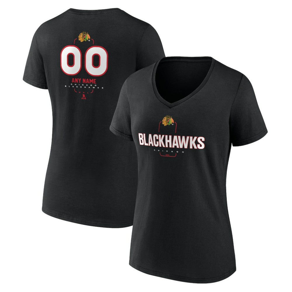 Chicago Blackhawks Women's Personalized Name & Number Midfielder V-Neck T-Shirt - Black | NHL on sale