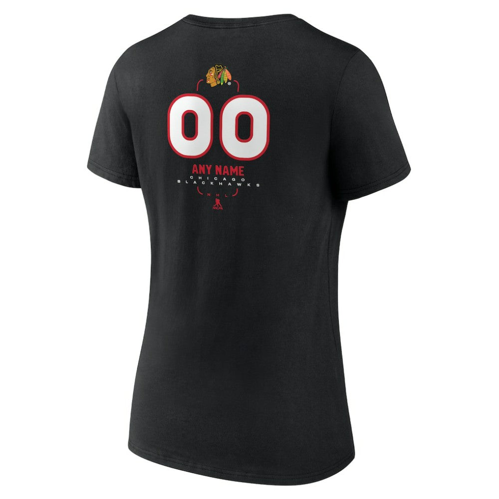 Chicago Blackhawks Women's Personalized Name & Number Midfielder V-Neck T-Shirt - Black | NHL on sale