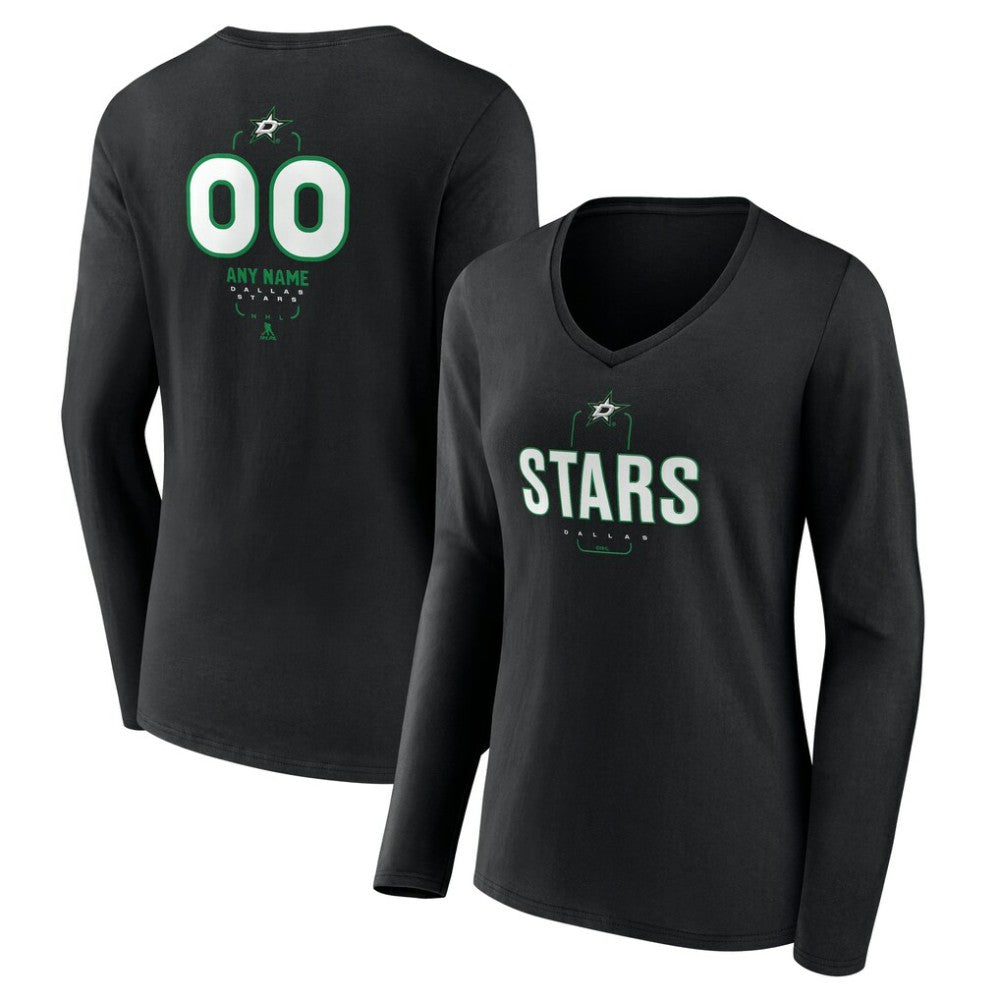 Dallas Stars Women's Personalized Name & Number Midfielder Long Sleeve V-Neck T-Shirt - Black | NHL Clearance