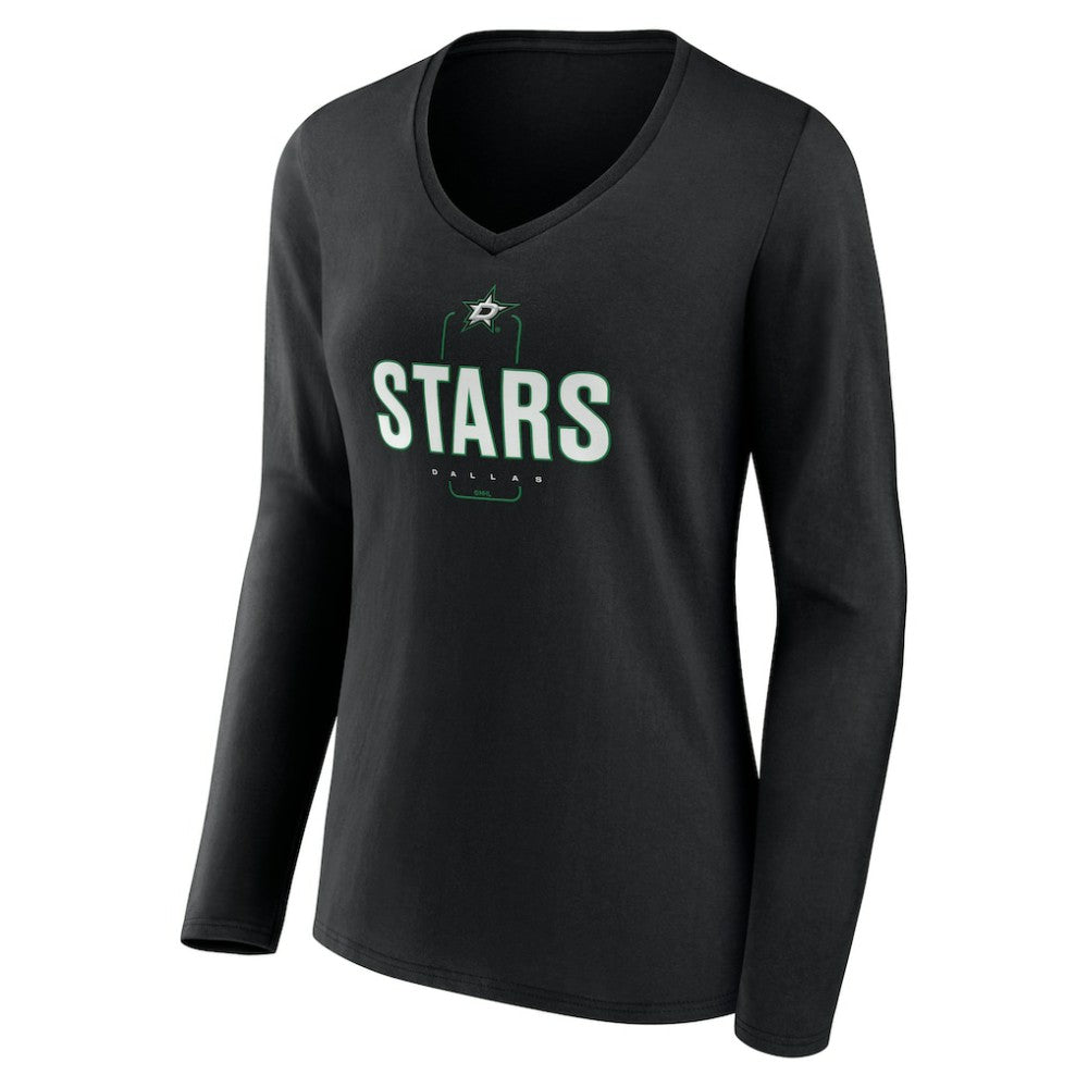 Dallas Stars Women's Personalized Name & Number Midfielder Long Sleeve V-Neck T-Shirt - Black | NHL Clearance