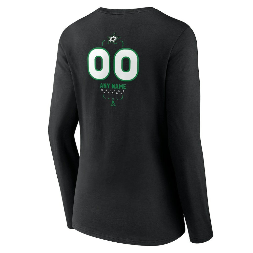 Dallas Stars Women's Personalized Name & Number Midfielder Long Sleeve V-Neck T-Shirt - Black | NHL Clearance