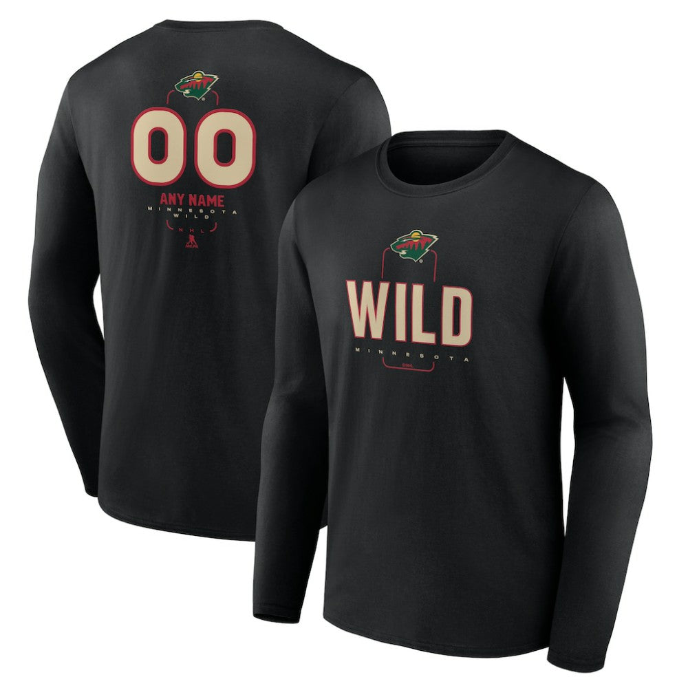 Minnesota Wild Personalized Name & Number Midfielder Long Sleeve T-Shirt - Black | NHL Clearance