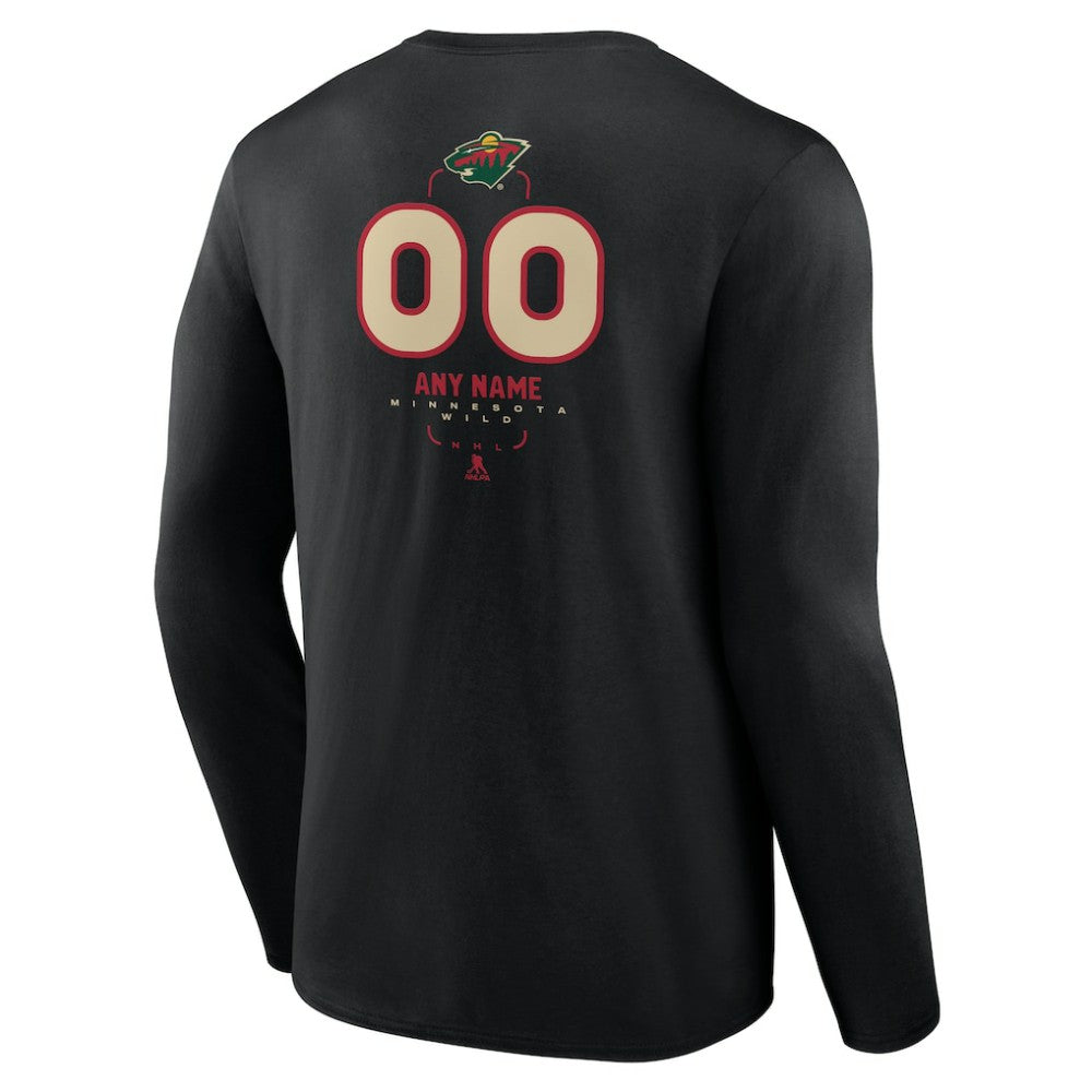 Minnesota Wild Personalized Name & Number Midfielder Long Sleeve T-Shirt - Black | NHL Clearance
