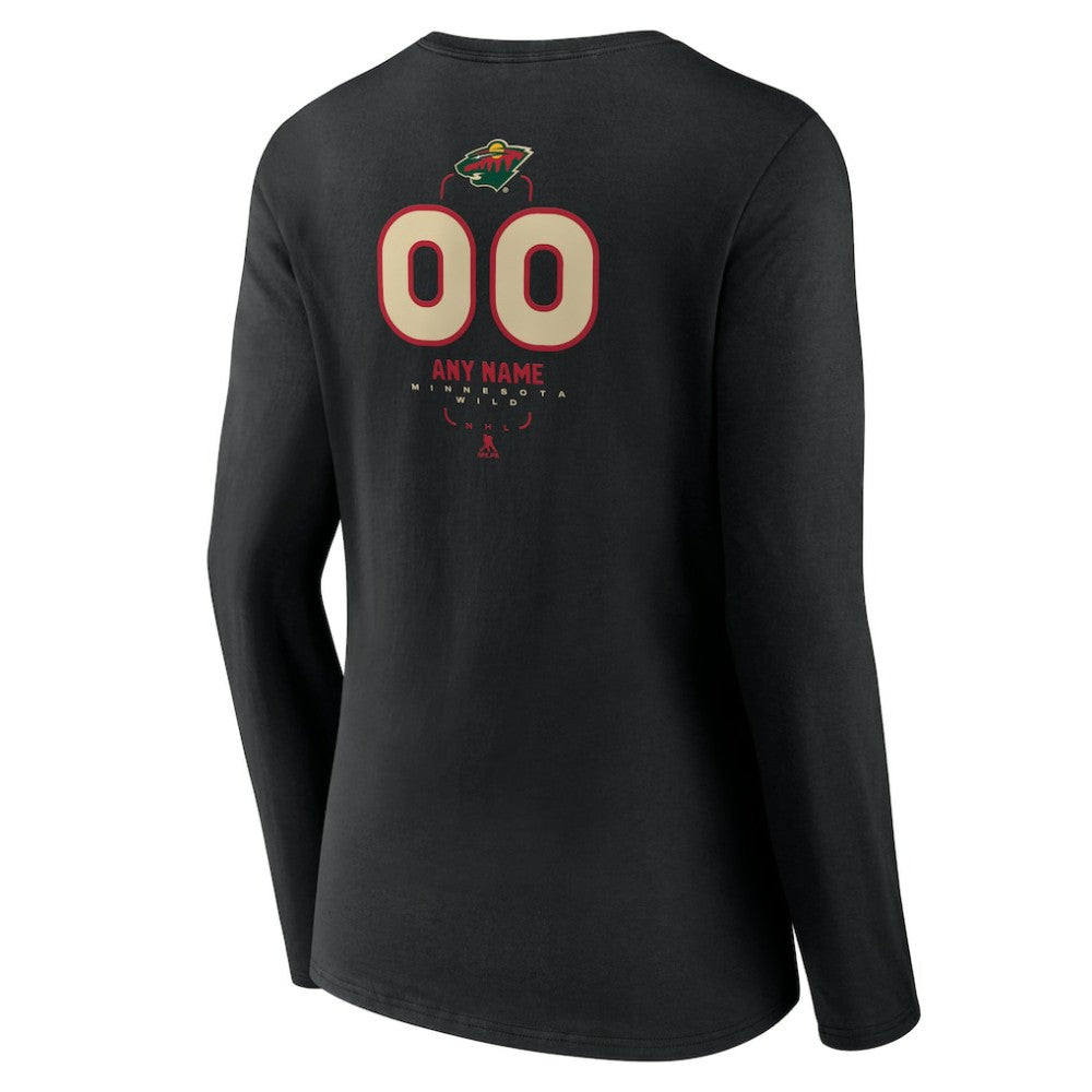 Minnesota Wild Women's Personalized Name & Number Midfielder Long Sleeve V-Neck T-Shirt - Black | NHL online