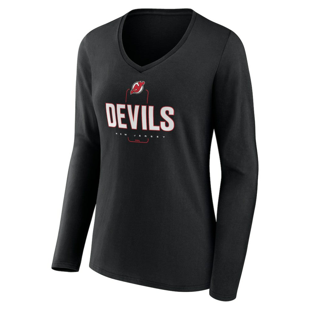 New Jersey Devils Women's Personalized Name & Number Midfielder Long Sleeve V-Neck T-Shirt - Black | NHL Clearance