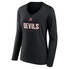 New Jersey Devils Women's Personalized Name & Number Midfielder Long Sleeve V-Neck T-Shirt - Black | NHL Clearance