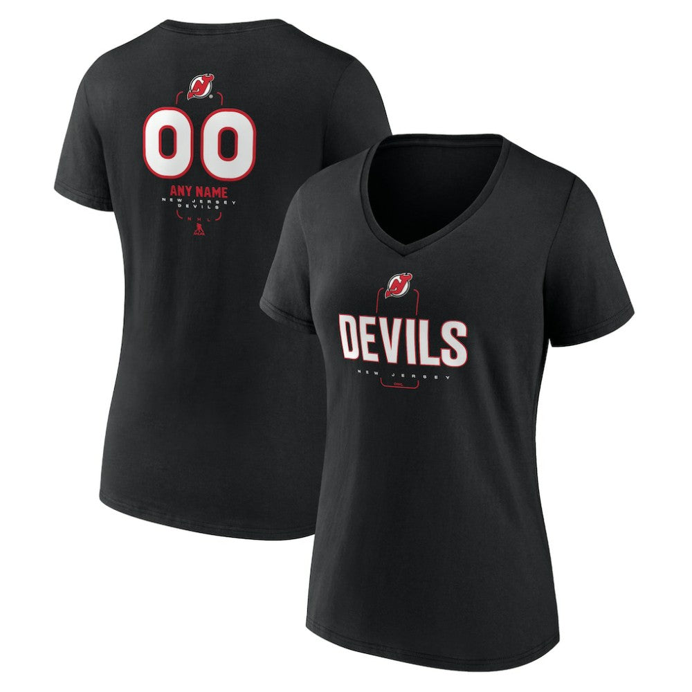New Jersey Devils Women's Personalized Name & Number Midfielder V-Neck T-Shirt - Black | NHL on sale