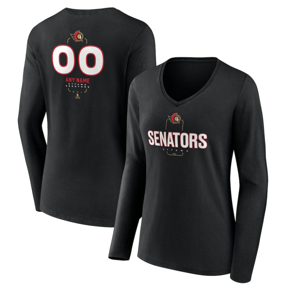 Ottawa Senators Women's Personalized Name & Number Midfielder Long Sleeve V-Neck T-Shirt - Black | NHL on sale