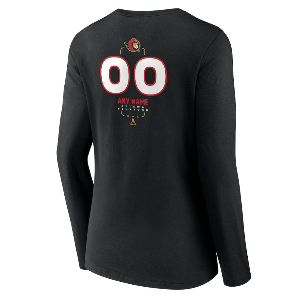 Ottawa Senators Women's Personalized Name & Number Midfielder Long Sleeve V-Neck T-Shirt - Black | NHL on sale