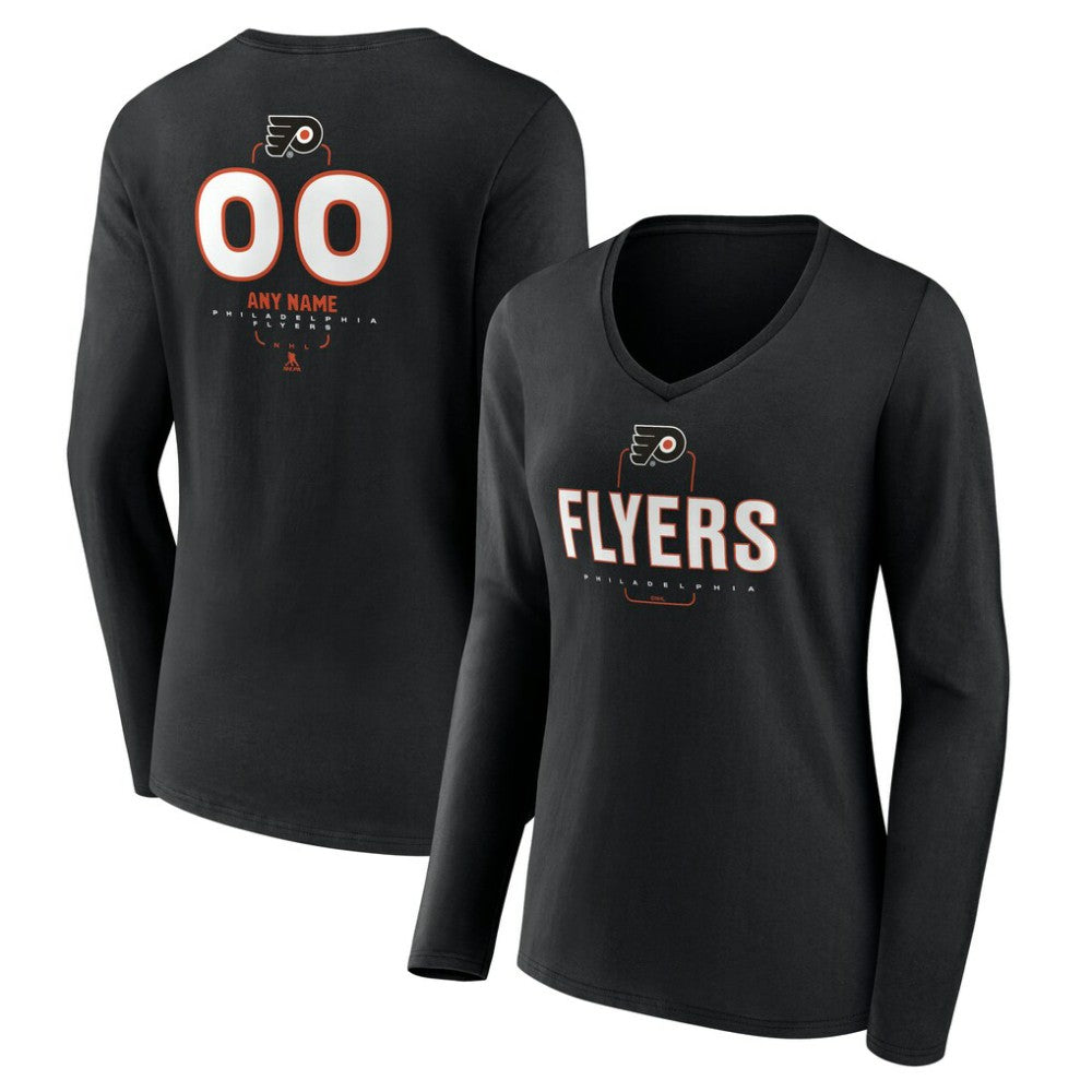 Philadelphia Flyers Women's Personalized Name & Number Midfielder Long Sleeve V-Neck T-Shirt - Black | NHL Clearance