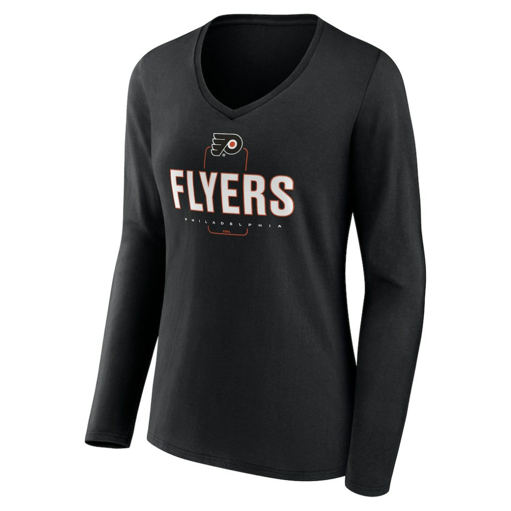 Philadelphia Flyers Women's Personalized Name & Number Midfielder Long Sleeve V-Neck T-Shirt - Black | NHL Clearance