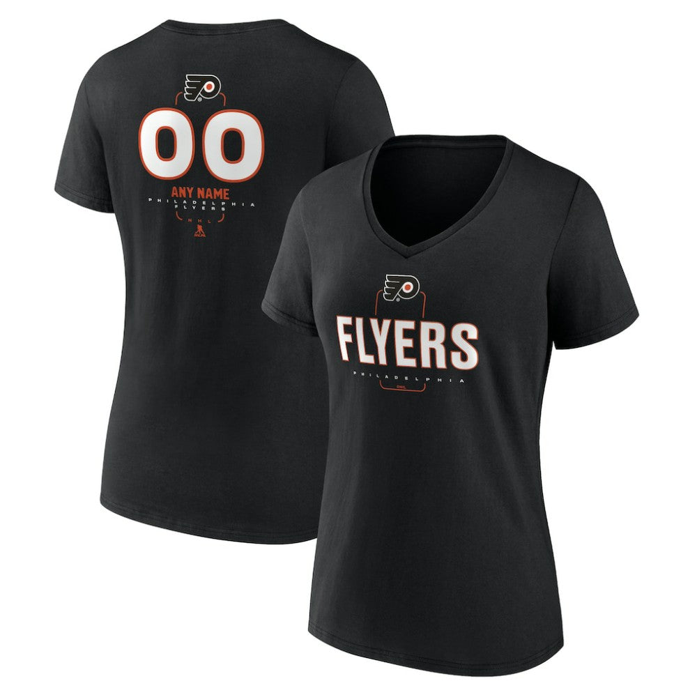Philadelphia Flyers Women's Personalized Name & Number Midfielder V-Neck T-Shirt - Black | NHL Lifestyle