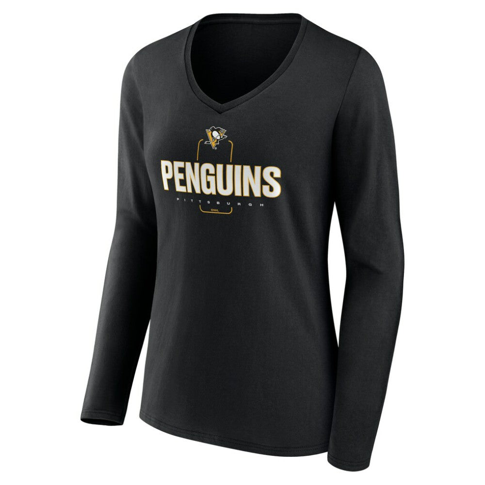 Pittsburgh Penguins Women's Personalized Name & Number Midfielder Long Sleeve V-Neck T-Shirt - Black | NHL on sale