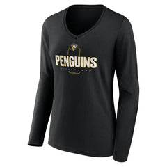 Pittsburgh Penguins Women's Personalized Name & Number Midfielder Long Sleeve V-Neck T-Shirt - Black | NHL on sale