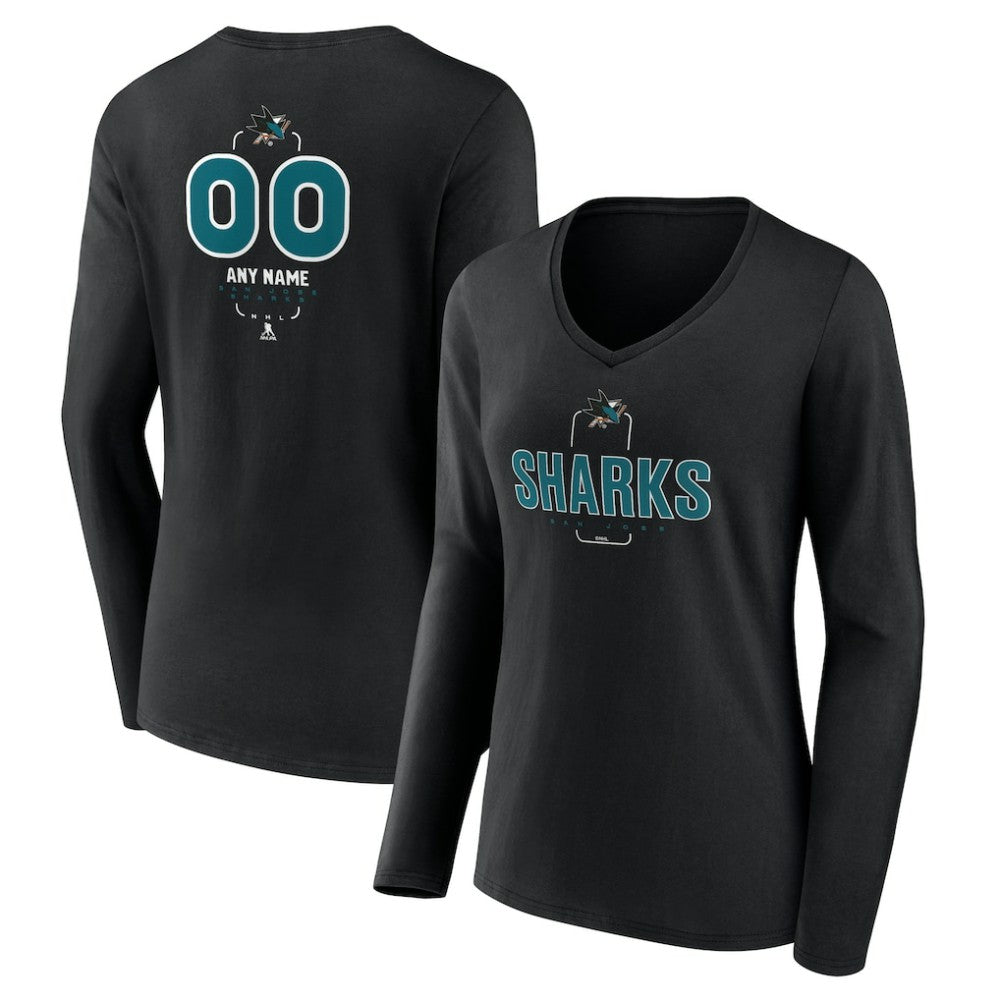 San Jose Sharks Women's Personalized Name & Number Midfielder Long Sleeve V-Neck T-Shirt - Black | NHL sale