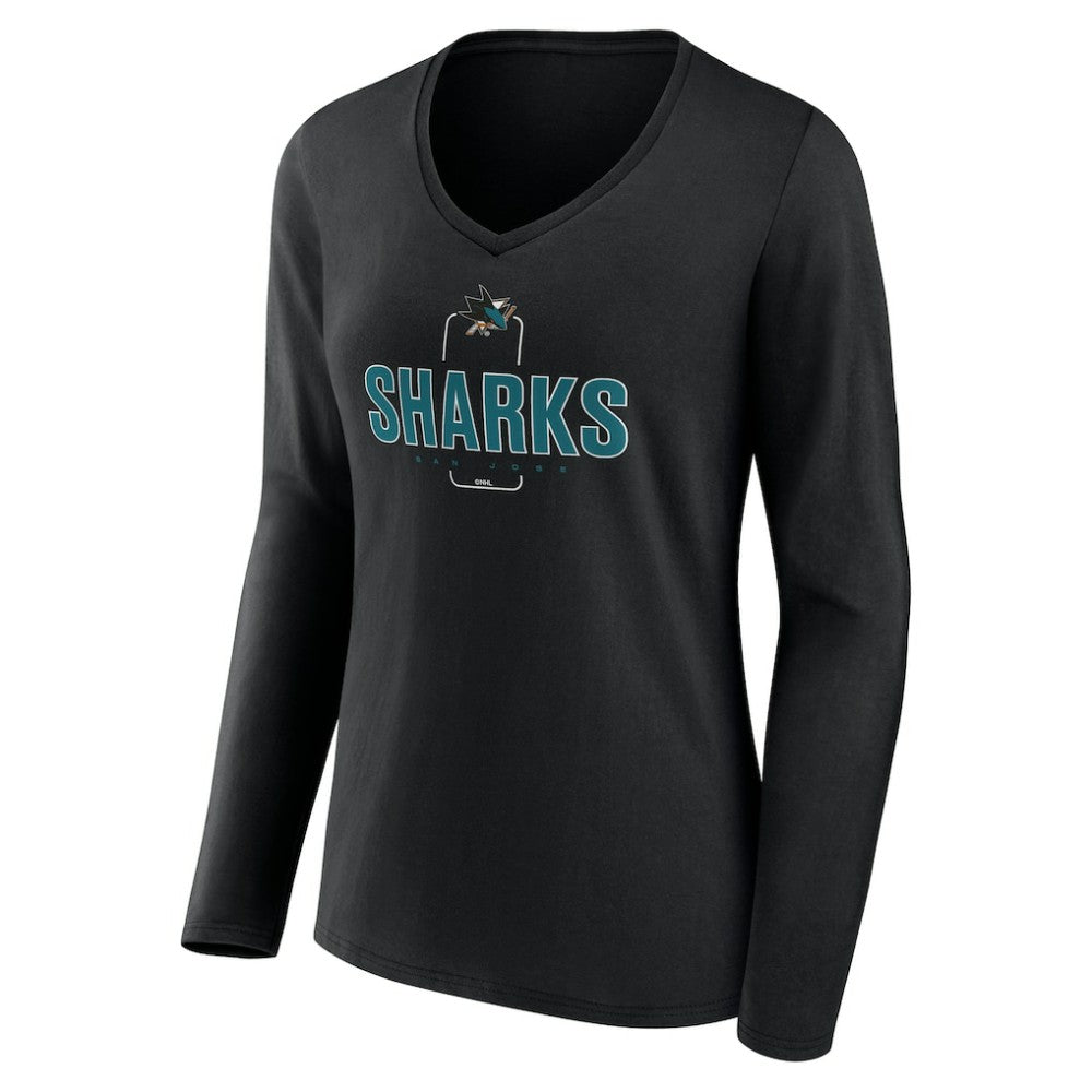 San Jose Sharks Women's Personalized Name & Number Midfielder Long Sleeve V-Neck T-Shirt - Black | NHL sale