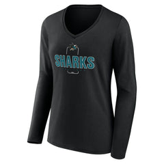 San Jose Sharks Women's Personalized Name & Number Midfielder Long Sleeve V-Neck T-Shirt - Black | NHL sale