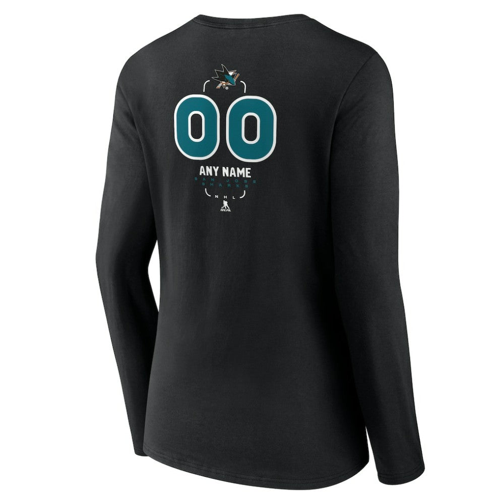 San Jose Sharks Women's Personalized Name & Number Midfielder Long Sleeve V-Neck T-Shirt - Black | NHL sale