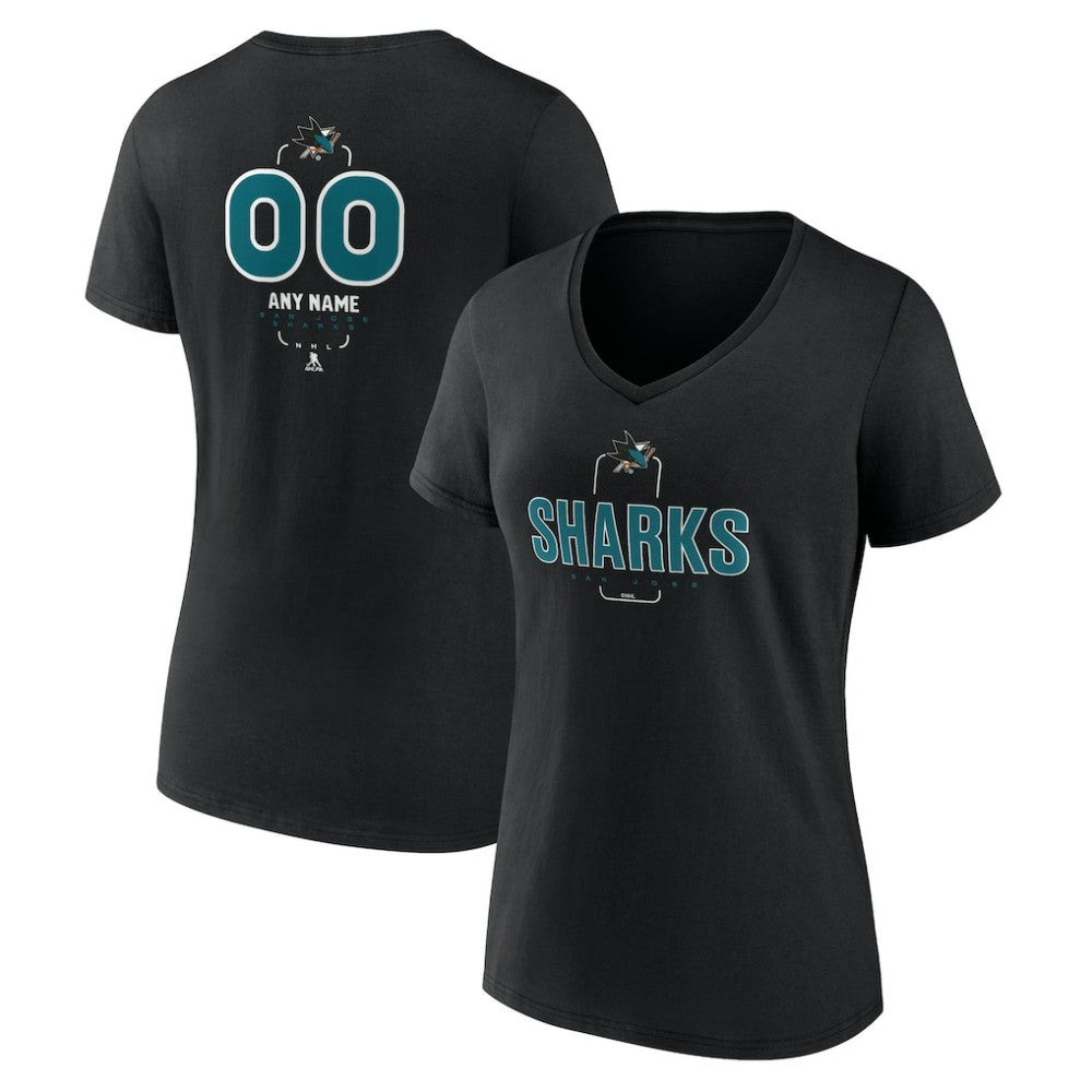 San Jose Sharks Women's Personalized Name & Number Midfielder V-Neck T-Shirt - Black | NHL Clearance