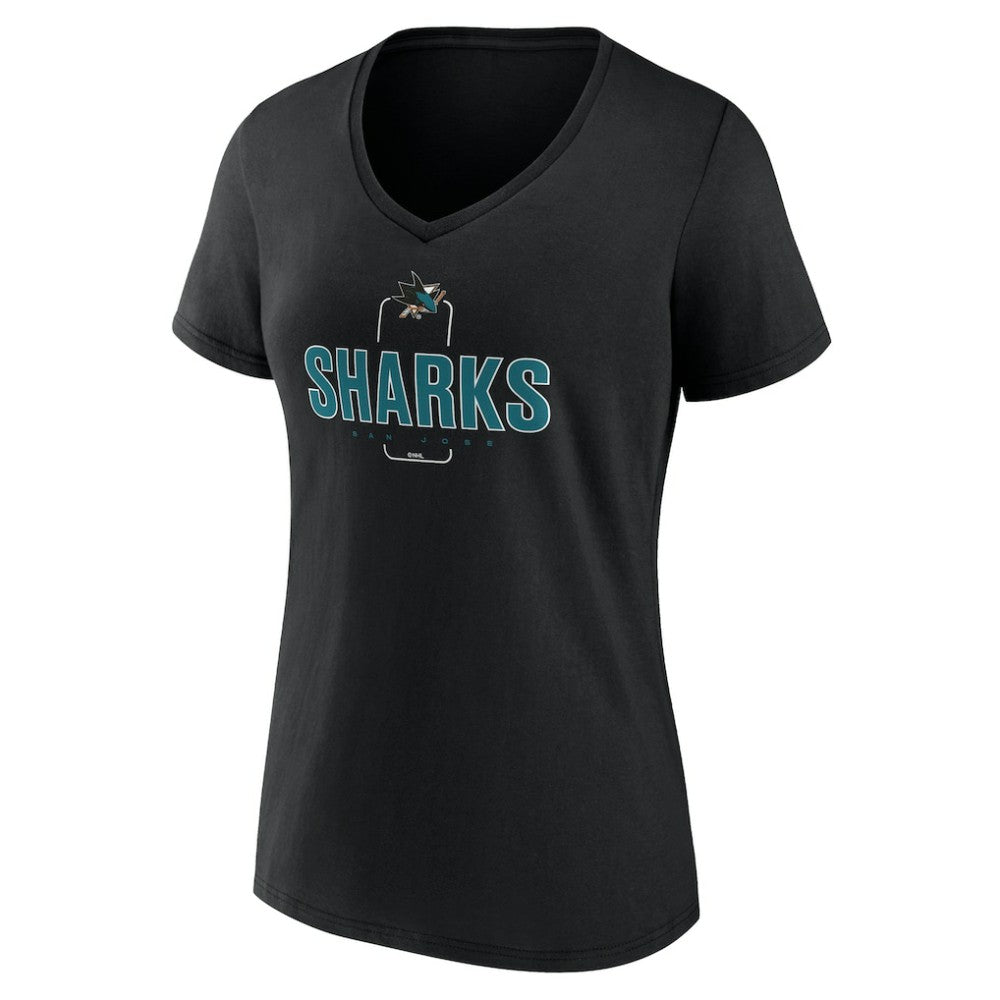 San Jose Sharks Women's Personalized Name & Number Midfielder V-Neck T-Shirt - Black | NHL Clearance
