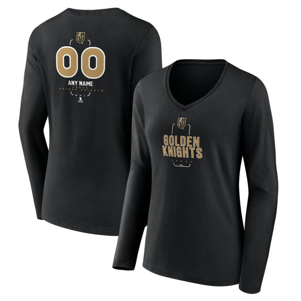 Vegas Golden Knights Women's Personalized Name & Number Midfielder Long Sleeve V-Neck T-Shirt - Black | NHL Lifestyle