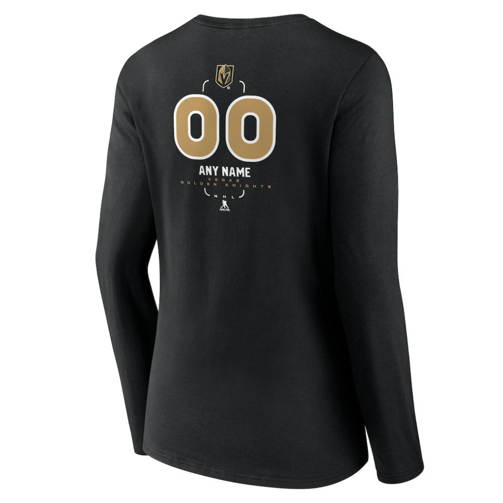 Vegas Golden Knights Women's Personalized Name & Number Midfielder Long Sleeve V-Neck T-Shirt - Black | NHL Lifestyle