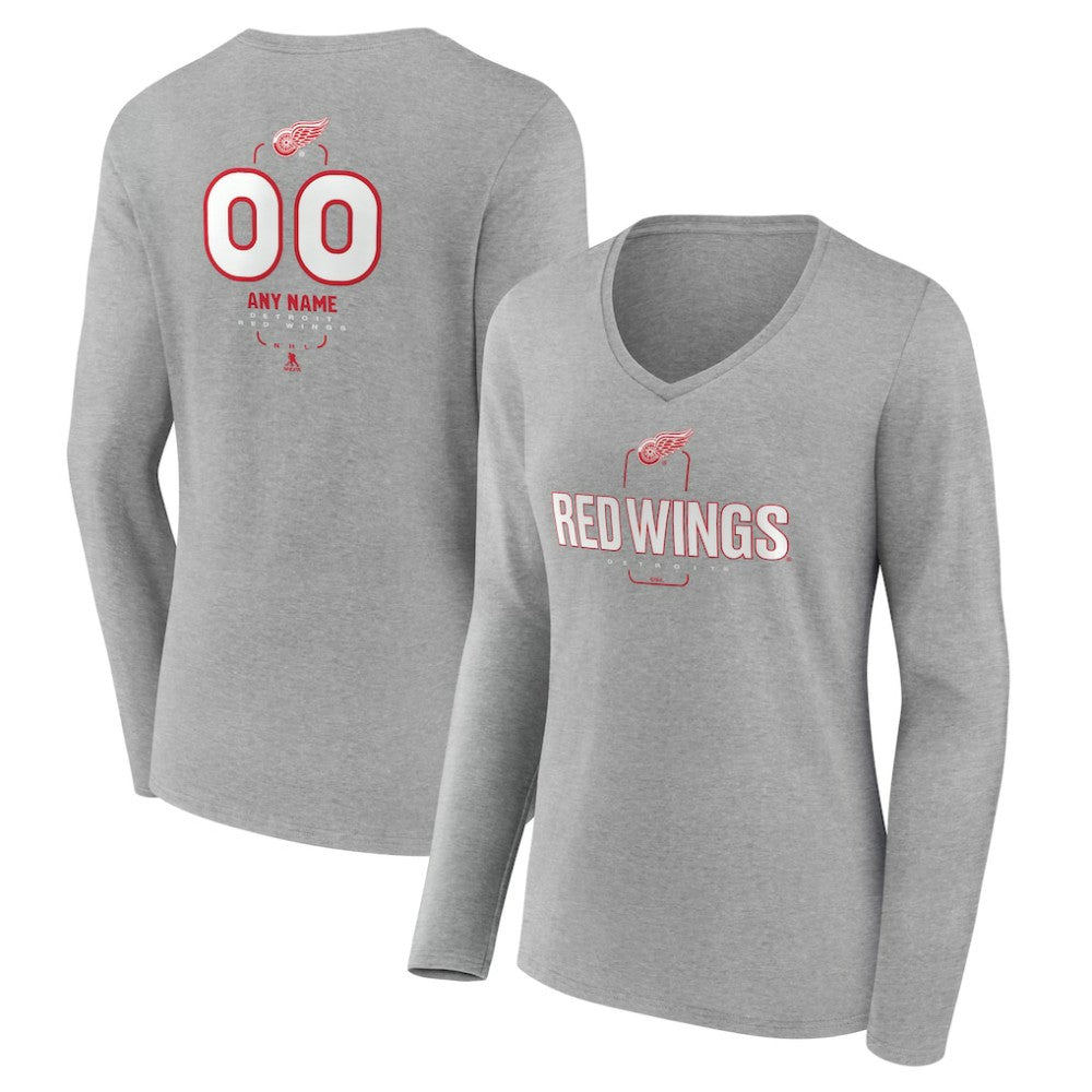 Detroit Red Wings Women's Personalized Name & Number Midfielder Long Sleeve V-Neck T-Shirt - Gray | NHL discount