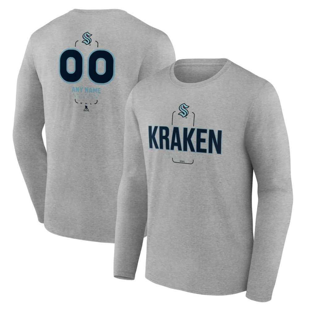 Seattle Kraken Personalized Name & Number Midfielder Long Sleeve T-Shirt - Gray | NHL on sale