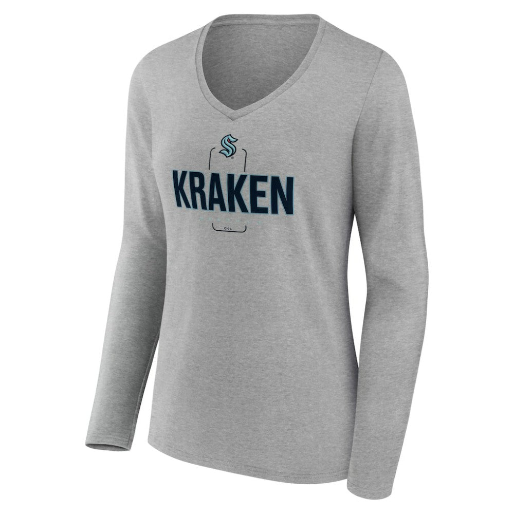 Seattle Kraken Women's Personalized Name & Number Midfielder Long Sleeve V-Neck T-Shirt - Gray | NHL near me