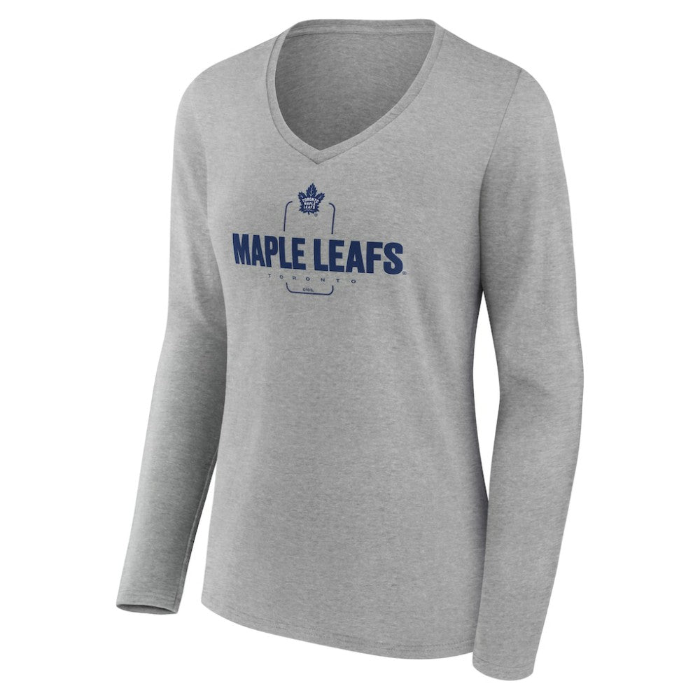 Toronto Maple Leafs Women's Personalized Name & Number Midfielder Long Sleeve V-Neck T-Shirt - Gray | NHL near me