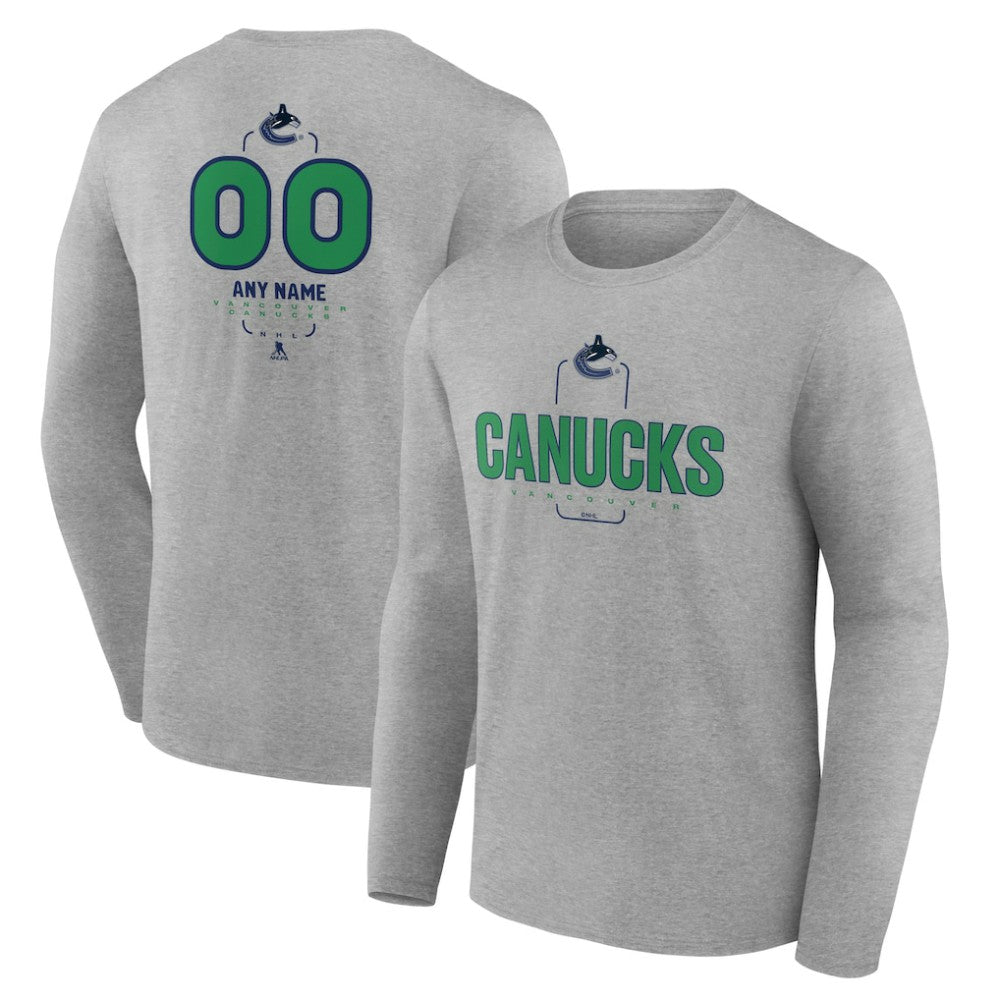 Vancouver Canucks Personalized Name & Number Midfielder Long Sleeve T-Shirt - Gray | NHL Clearance