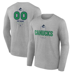 Vancouver Canucks Personalized Name & Number Midfielder Long Sleeve T-Shirt - Gray | NHL Clearance