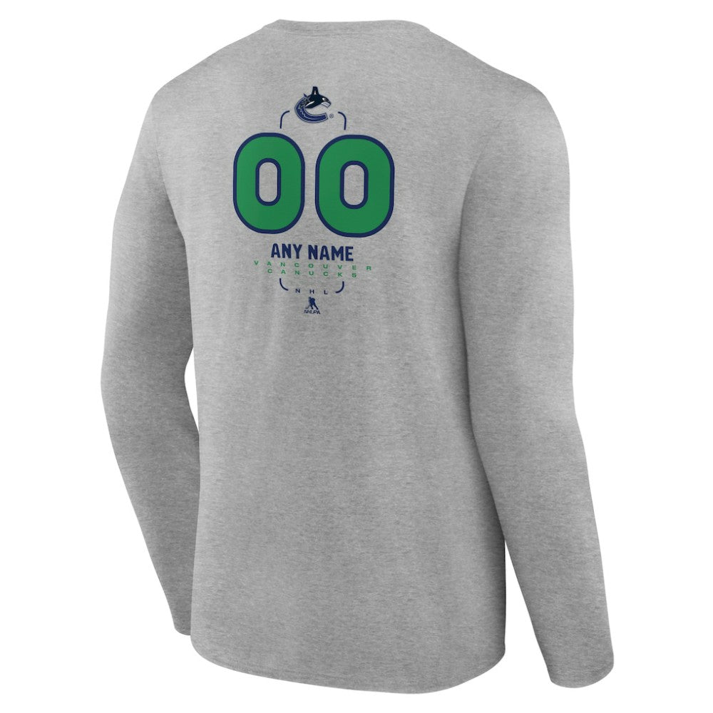 Vancouver Canucks Personalized Name & Number Midfielder Long Sleeve T-Shirt - Gray | NHL Clearance