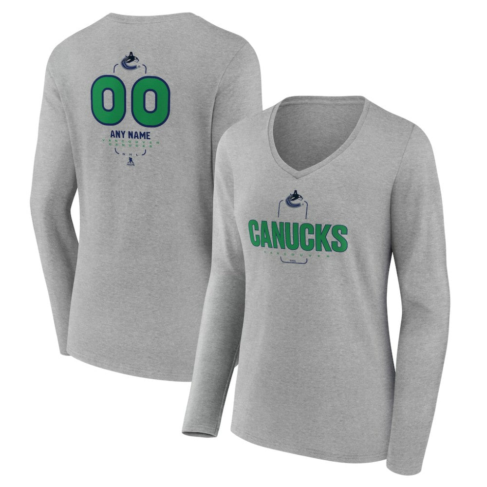 Vancouver Canucks Women's Personalized Name & Number Midfielder Long Sleeve V-Neck T-Shirt - Gray | NHL discount